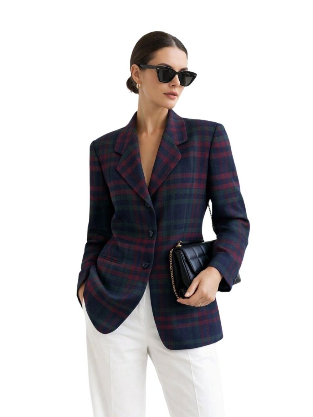 VTG Jones New York Womens Plaid Wool Blazer Size 6 Red Green Quiet Luxury Modern